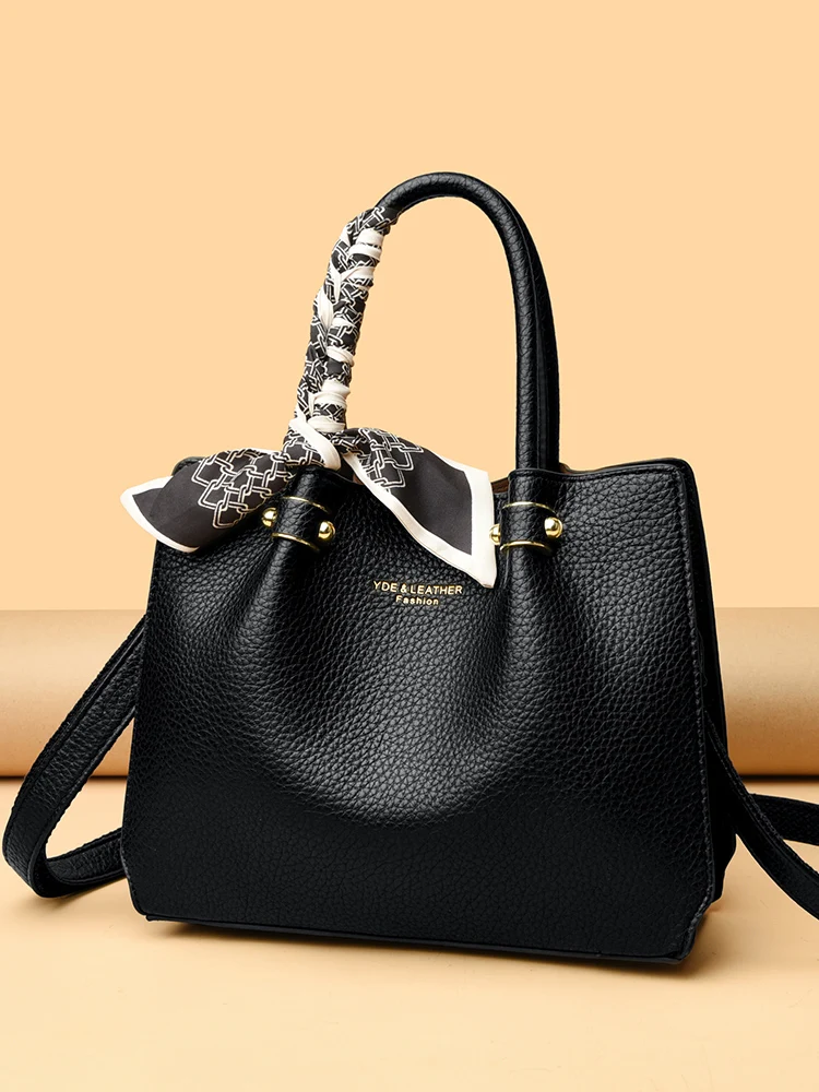 

Faionable Silk Scarf Handbag Soft Leather Women's Bag oulder Crossbody Bag for Middle-Aged Mothers Briti Sle Tote Bag
