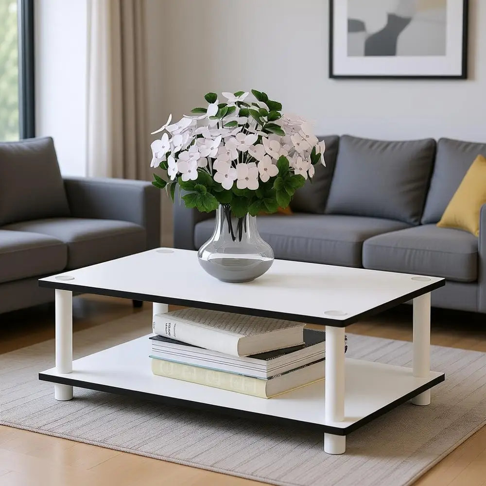 

2-Tier Round Coffee Table with Open Shelf, Tool Assembly Side Table for Living Room, Bedroom, Home Office, Plain White