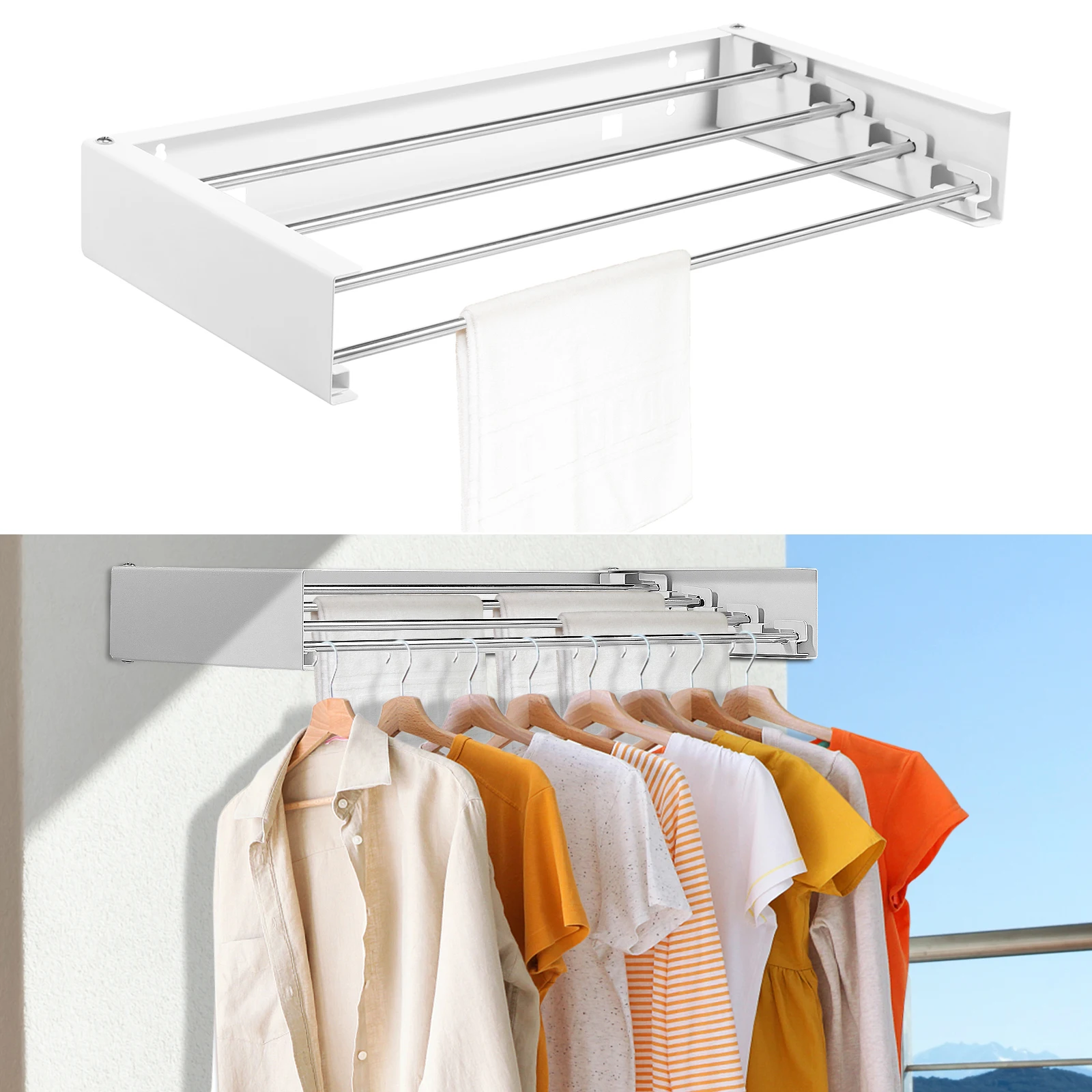 Folding Clothes Hanger Stainless Steel Laundry Drying Rack Wall Mount Travel Indoor Balcony Towel Bar Collapsible Drying Rack