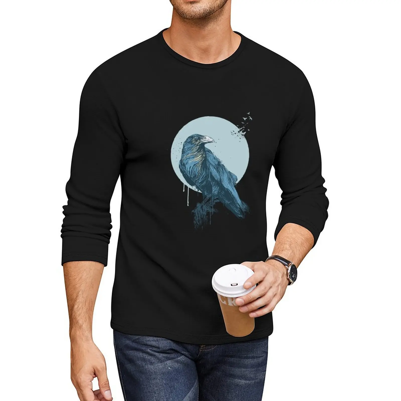 Blue crow (dark) Long T-Shirt custom t shirts design your own t shirt for men