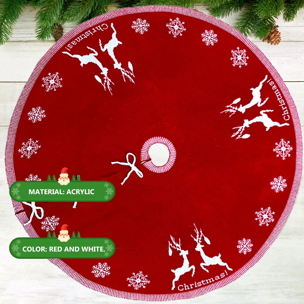 Knitting Acrylic Carpet Christmas Tree Skirt Xmas Tree Bottom Cover Home Decoration (Red, 95cm) xmas tree skirt