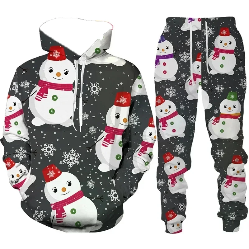 

Autumn and Winter 3D Print Hoodies Suit Christmas Santa Claus Man Tracksuit Pants New Year Tracksuit Two-piece Set Comfortable