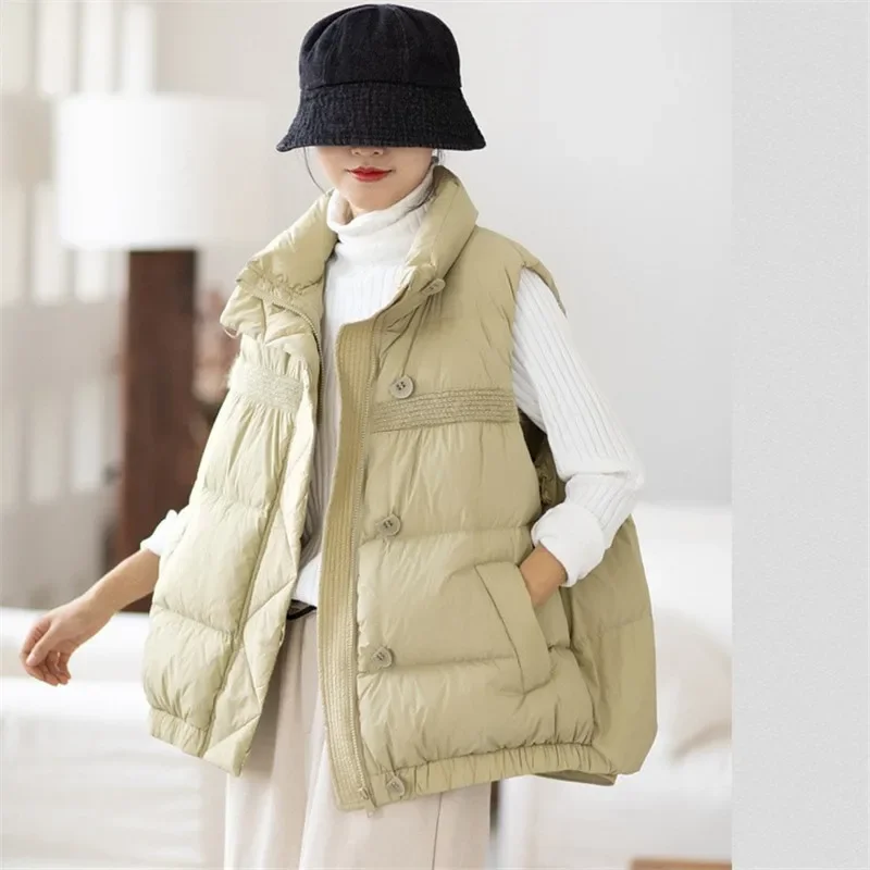 Warm Thicken White Duck Down Vest Coat Women Down Vest Jakcet Autumn Ladies Stand Collar Sleeveless Oversize Waistcoat B886