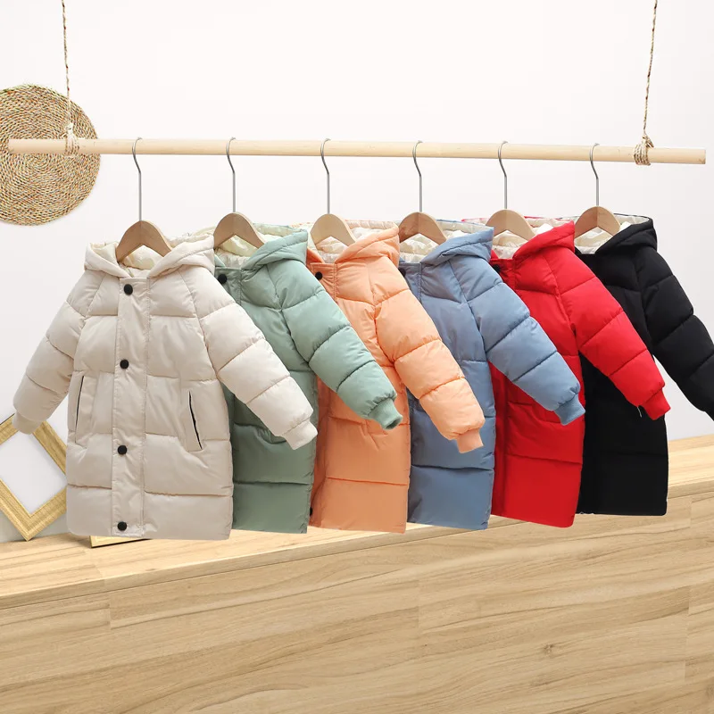 

2025 Children's Jacket for Boys and Girls Mid-Length Baby Thickened Cotton Jacket Hooded Cotton Jacket