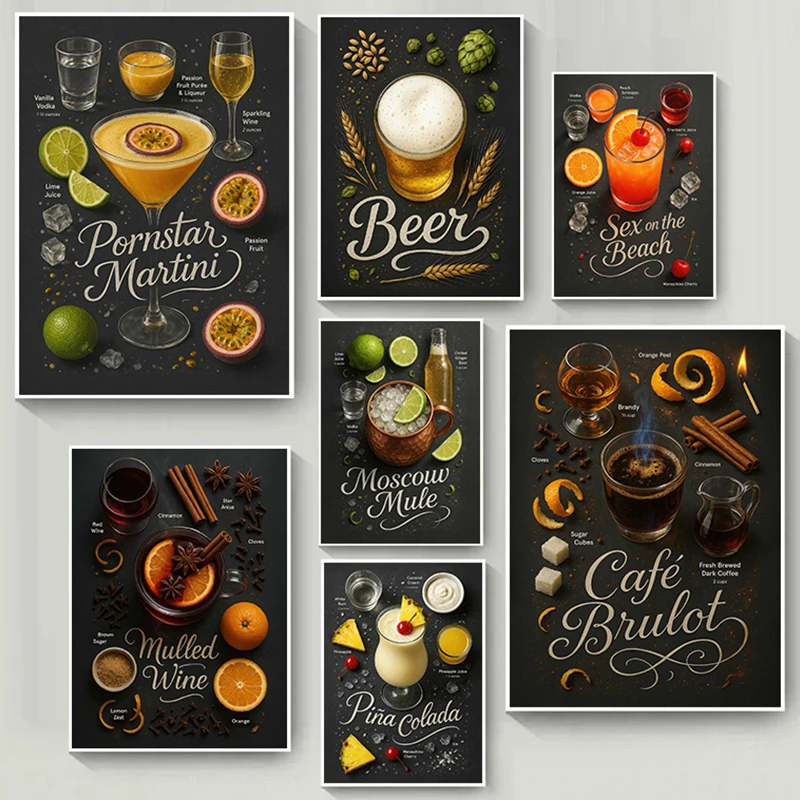 Modern Minimalist Cocktail Whisky Mojito Fashion Beverages Poster Canvas Paintings Wall Art Pictures Cafe Bar Club Home Decor