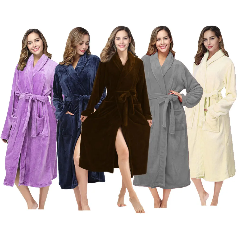 

Women's Bathrobe Soft Flannel BathRobes Long Solid Robes Nightgown 2024 Loungewear Loose Plus Size Autumn Winter Woman Warm Robe