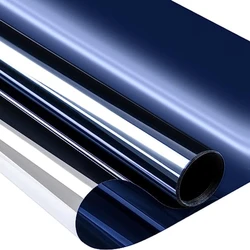 Dark Blue Silver One Way Window Film Daytime Privacy Static Cling Sun Blocking Reflective Window Tint