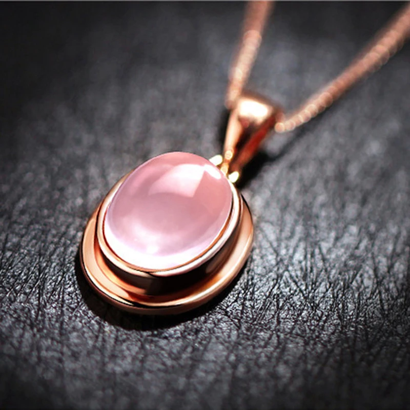 Wholesale CZ Crystal Pink Opal Pendant Necklace Chokers Rose Gold Color for Women Girls Ross Quartz Cute Gift