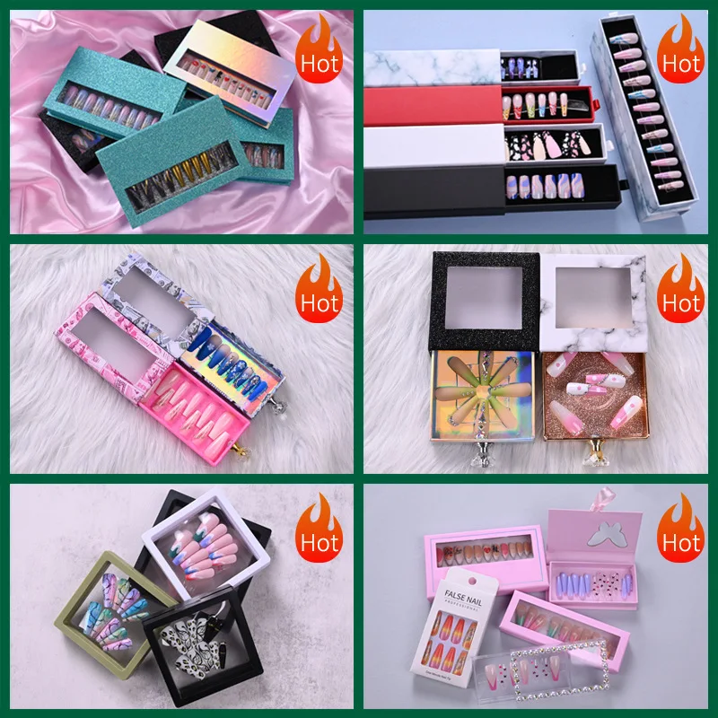 24pcs Gift Box Packaging Press On False Nails Cute Art Wearable Fake Nails Heart Tips With Glue and Sticker Artificial Fingernai