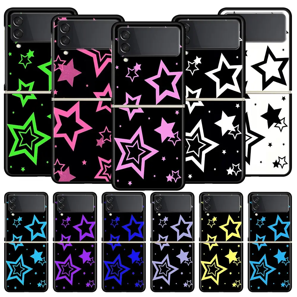 Style Stars Pattern Phone Case For Samsung Galaxy Z Flip3 Flip4 Flip5 PC Shell For Z Flip 3 4 5 Black Hard Folding Back Cover