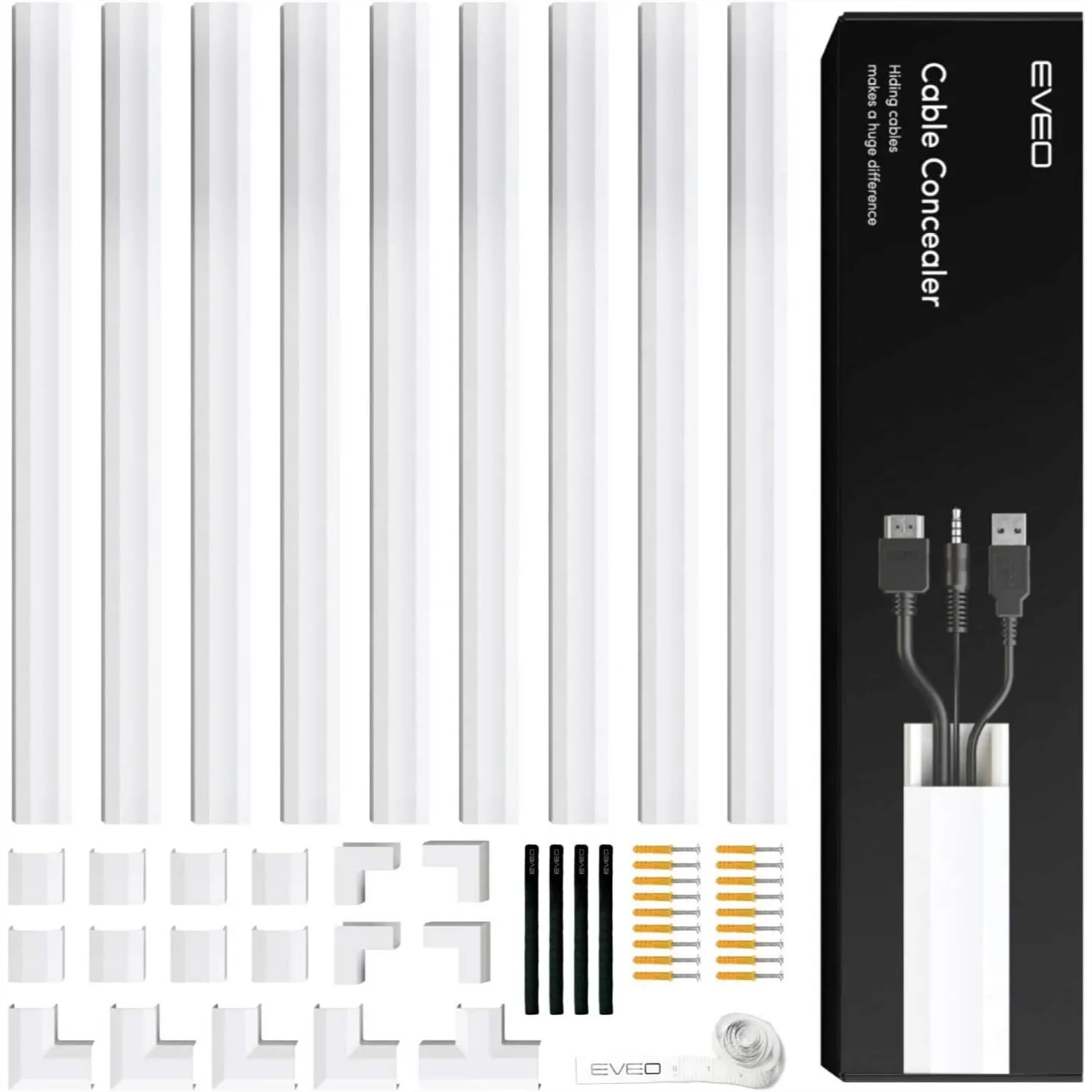 153Inch Wall Cord Hider Cable Concealer Wire Cover For TV Cord Management With Adhesive Mounting 10Pcs Medium White