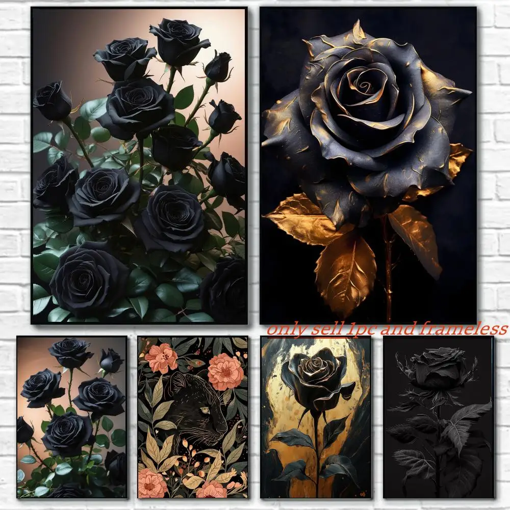 Art Nouveau Black Roses Poster Art painting with prints Home bedroom bar Outdoor places living room decoration gift