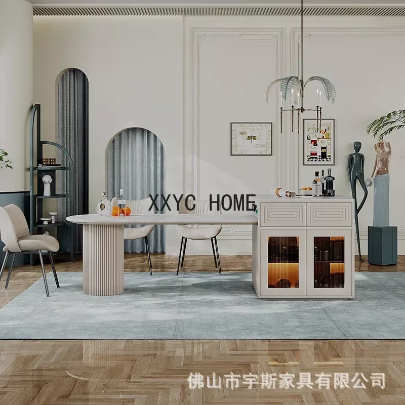 Modern simple island slate dining table integrated voice automatic telescopic multi-functional household island