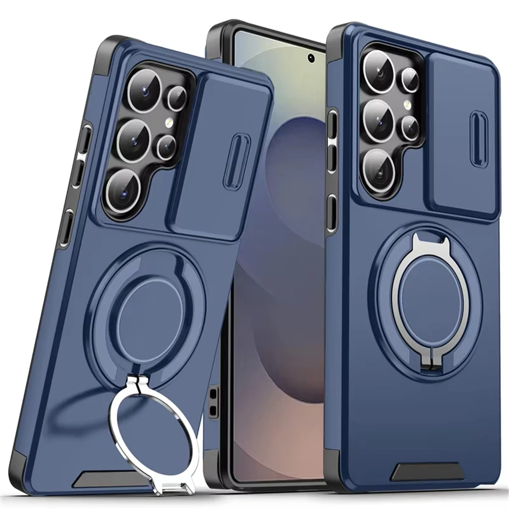 Magnetic Ring Stand Phone Cases For Samsung Galaxy S26 S25 S24 S23 S22 Ultra Plus S21 FE Case Slide Camera Protector Armor Cover