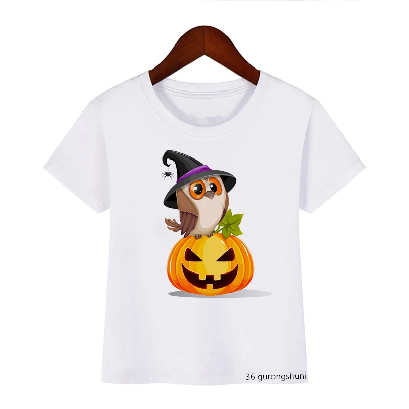 Regenboog Eenhoorn 2024 Halloween T Shirt Pompoen Cartoon Print Wit T-Shirt Kawaii Tops Tee Boy Tshirt Harajuku Streetear