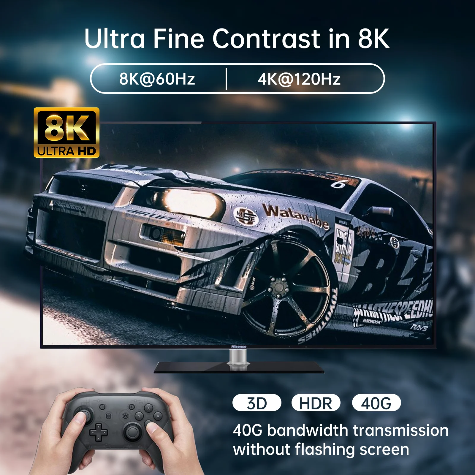 8K 60Hz HDMI Splitter 1 in 4 Out + AC Adapter ,   40Gbps HDMI Splitter 1x4 8K 60HZ 4K 120hz Aluminum