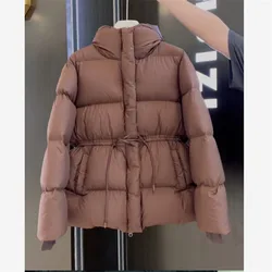 Winter Parkas 2025 New Fashion Warm Padded Jacket Women Long Sleeve Hooded Bread Cotton Clothes Female Wais Outerwear Tide T796