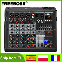 Freeboss 7 Band EQ 6 Channels Audio Mixer 99 DSP Effect Mixing Console USB PC Record Bluetooth Compatible Dj Audio 48V AG-AT6