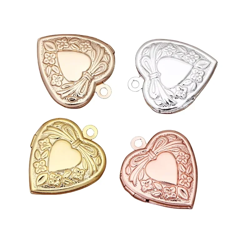 BoYuTe (10 Pieces/Lot) 20mm Heart Shaped Photo Locket Charms Pendant Brass Material Diy Jewelry Accessories Wholesale