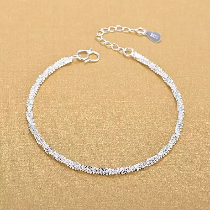 DOTEFFIL 925 Sterling Silver Simple Small Rope Wave Chain Bracelet Minimalist Design Handcrafted Jewelry Accessory