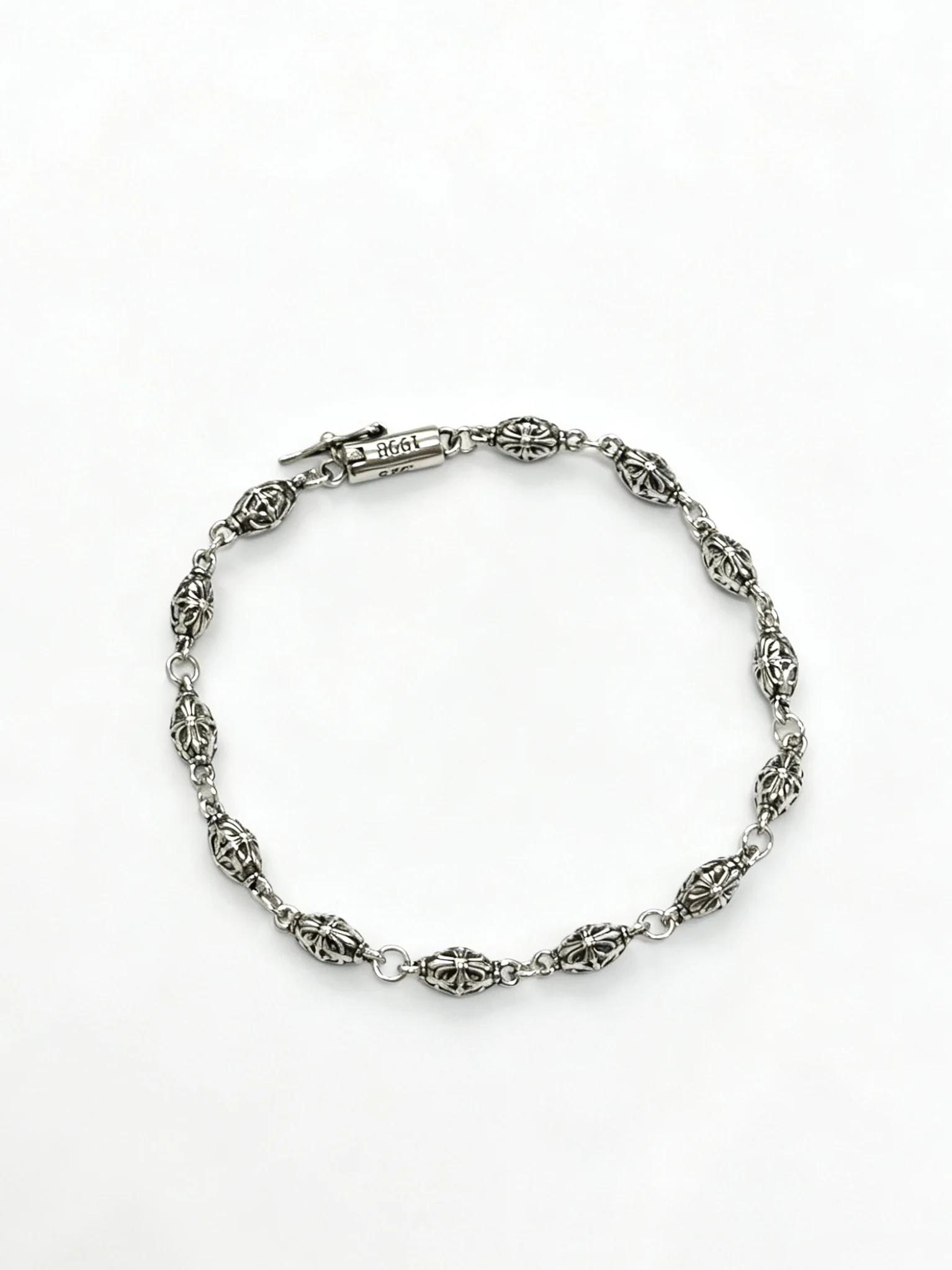 S925 sterling silver cross charm CH small beans interlocking simple retro old couple bracelet