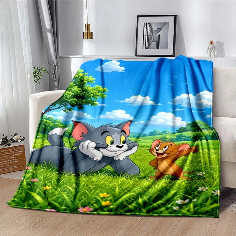 Kawai Cartoon Anime-TOM-AND-JERRY-CUTE Super Soft Throw Blanket,Warm Cozy Blanket for Bed,Sofa,Bedroom,Living Room,Travel,Hiking