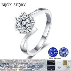 BIJOX STORY Love 100 Plum Blossom Sakura Multi Cuttings Moissanite Ring for Female 925 Sterling Silver Fine Jewelry Wedding Ring
