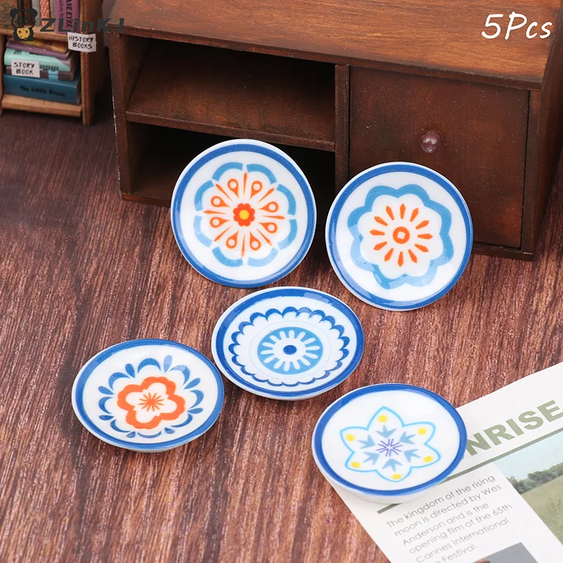 ▶ 5 قطعة 1:12 دمية محاكاة أطباق بورسلين أزرق أبيض دمية المطبخ الديكور دمى اكسسوارات المنزل #2