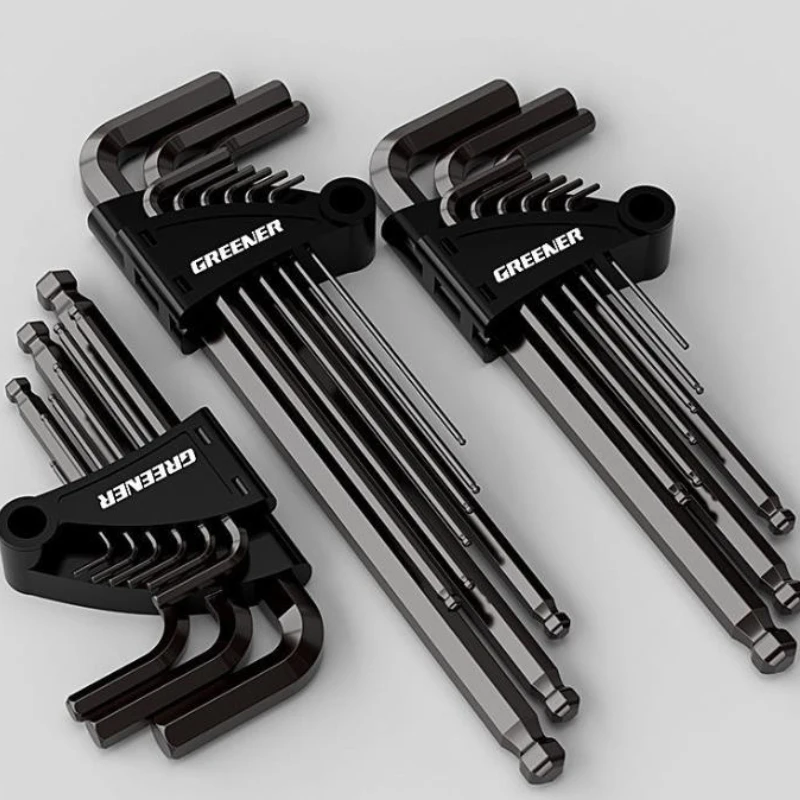 Greener 9PCS Allen Key Set L Type Wrench Kit Hex Wrench Hand Tool Allen Key Hexagon Flat Ball Torx Head Spanner Key Repair Tools