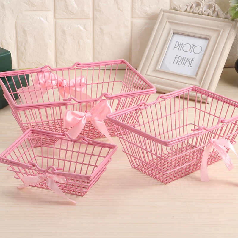 1PCS Iron Mini Basket Pink Girl Mini Storage Basket Desktop Finishing For Jewelry Cosmetics Parts For Home Company Outdoor