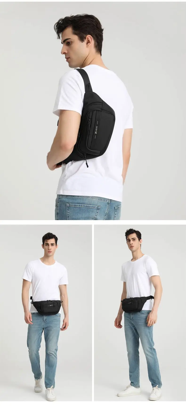 Riñonera de tela Oxford para teléfono móvil, bolsa de pecho para exteriores, impermeable, para correr y trotar, con cremallera