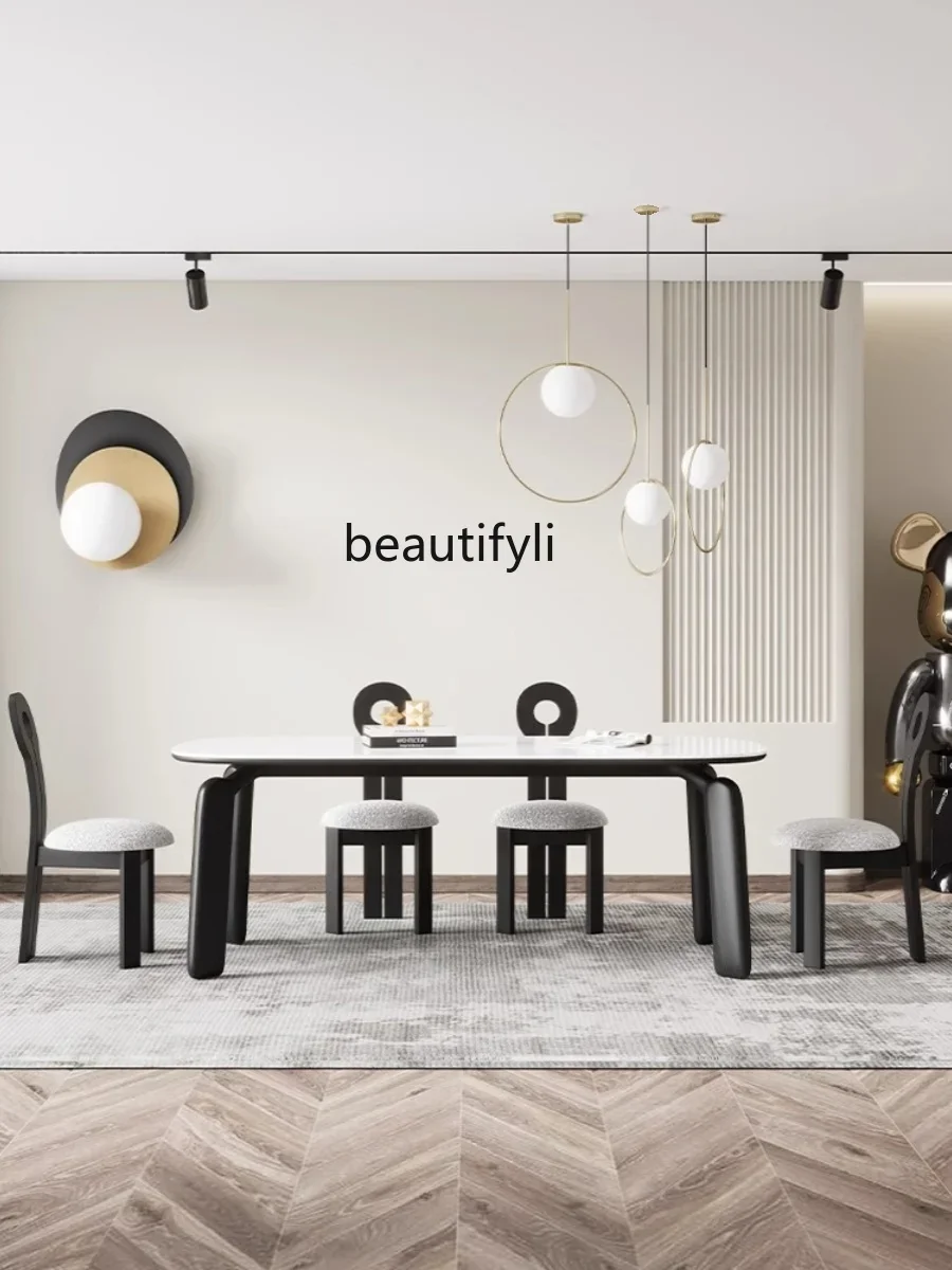 

Cream Style Stone Plate Dining Table Home Rectangular Retro Chinese Style Ash Solid Wood Dining Table