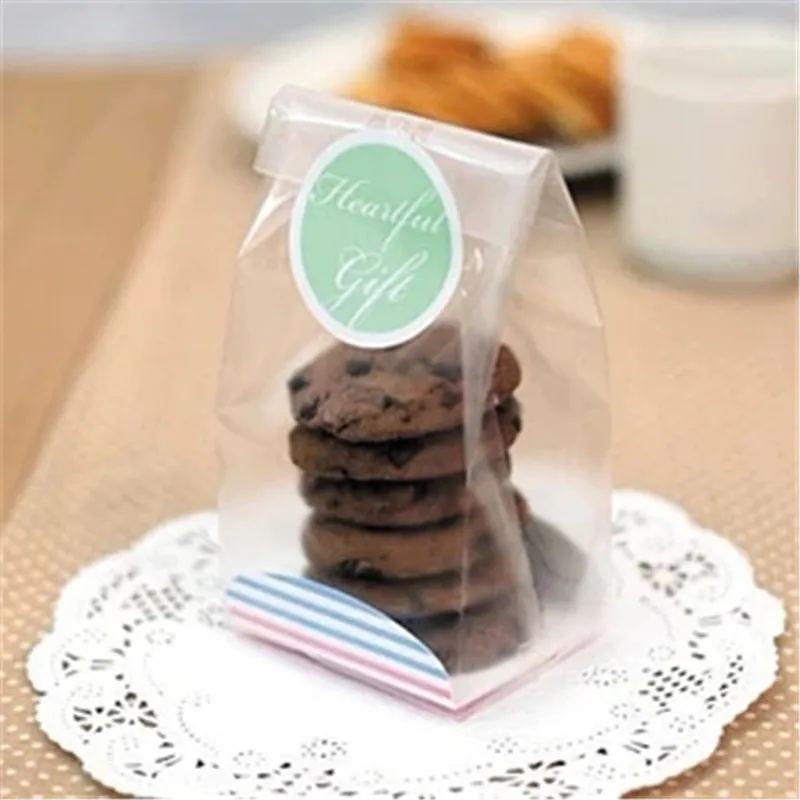 20 Pcs Creative Design Scrub Cookie Bags With Stripe Board,Plastic Self Stand Packing Bags, Bakery Gift Cello Bag,Cake Candy Bag