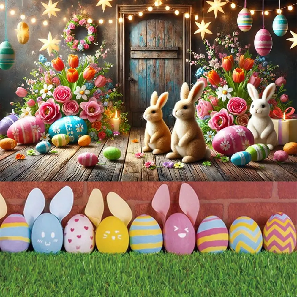 Cartoon Easter Photography Backdrop 180*110cm Flowers Grass Easter Hanging Banner Polyester Colorful Poster Photo Props