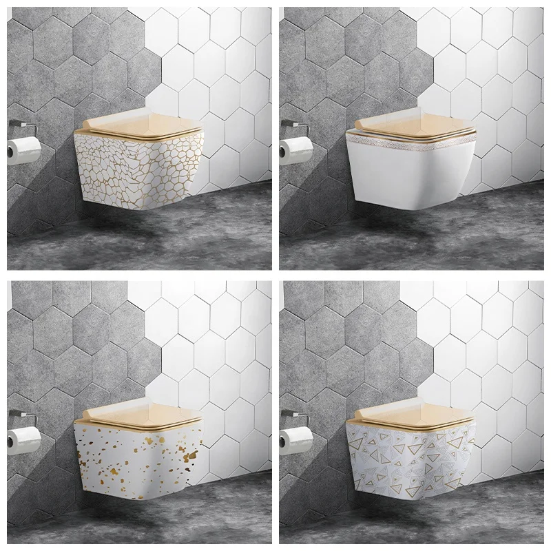 Square Shape Sanitary Wares Bathroom Modern Toilet Bowl Hotel Rimless Ceramic Smart Wall Hung Toilet