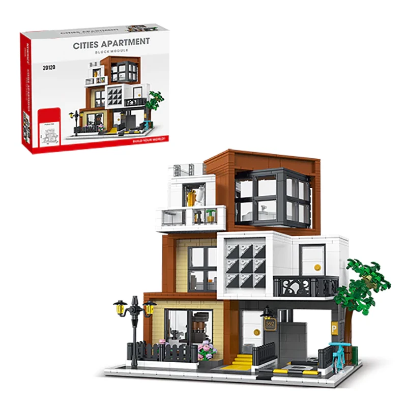 Cities Apartment Store House Buildings Sets,City Apartment Lighting figures Stop 1399 PCS Model Modular Buildings Blocks