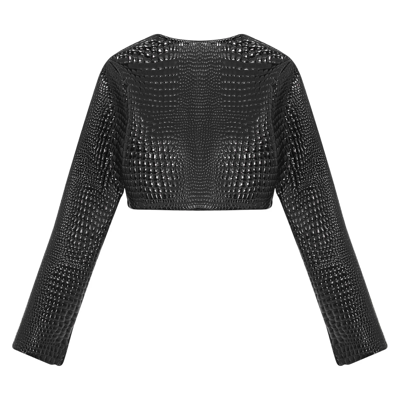 Punk Glossy Jacket Women Long Sleeve Snakeskin Embossing Short Coat Bolero Blazer Party Club Casual Waistcoat Cardigan Coat