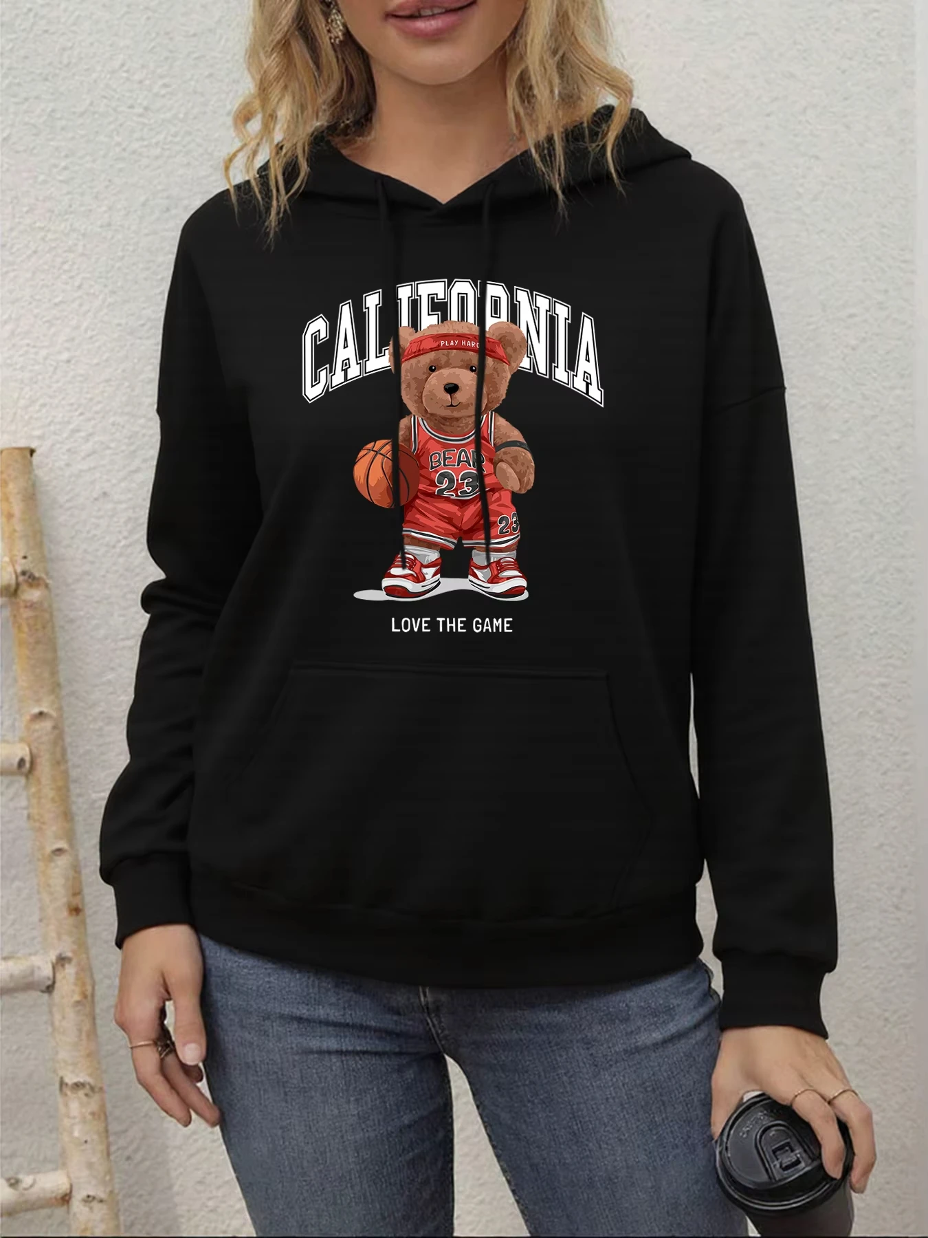 

California Baskerball Bear Pattern Hoodies Women Fashion Casual Clothing Fleece Crewneck Hoodie Soft Hip Hop Sportswears