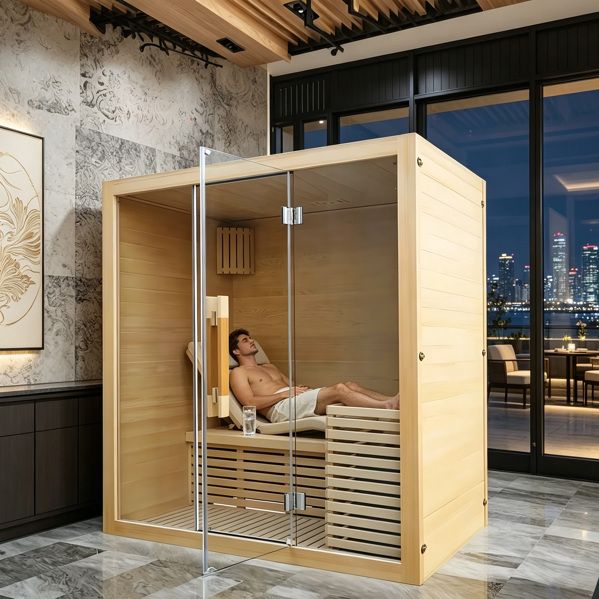 Premium Outdoor Heat Sauna Room Cedar Barrel Build with Ventilated Design for Backyard Private Spa Use
