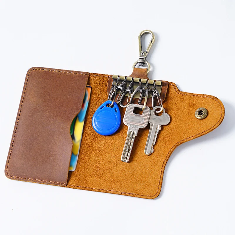 Leather Key Purse Vintage Multifunctional Car Keychain Coin Purse Waist Hanging Storage Bag Portable Large Capacity Key Chain