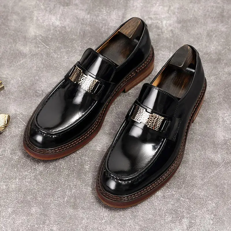 HNXC Fashion Men Loafers Luxury Genuine Leather Slip On Black Blue Formal Men Dress Shoes Office Wedding Casual Men Oxford Shoes