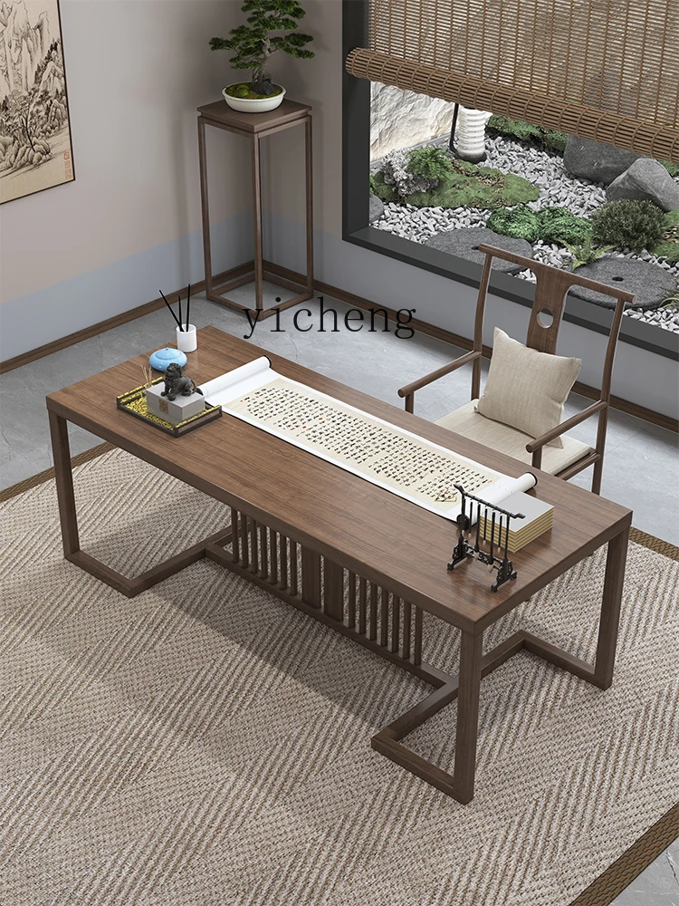 ZC New Chinese Style Solid Wood Desk Home Office Computer Writing Calligraphy Painting Table Furniture Suit Combination