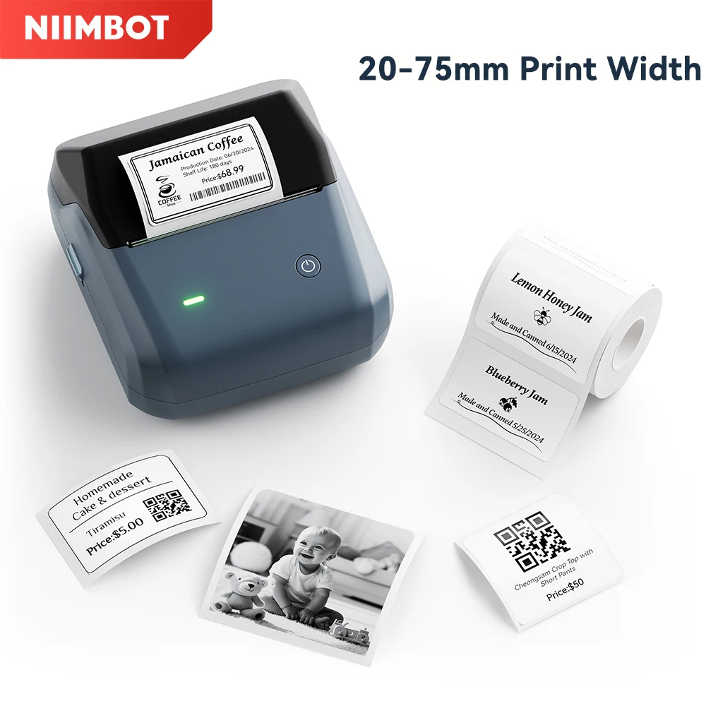 Niimbot B31 20mm-75mm Przenośna Termiczna Drukarka Etykiet, Drukarka Naklejek, Drukarka Kodów Kreskowych do Użytku Biznesowego, Odzieży i Biżuterii