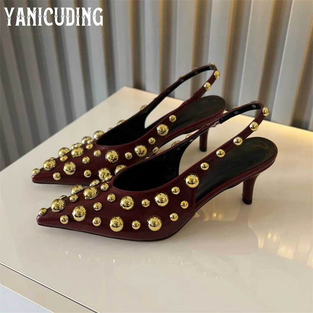 

Metallic Beads Pointed Toe Stilettos Sexy Style Elastic Strap High Heels Customizable Gold Silver Beads Elegant Pumps for Women