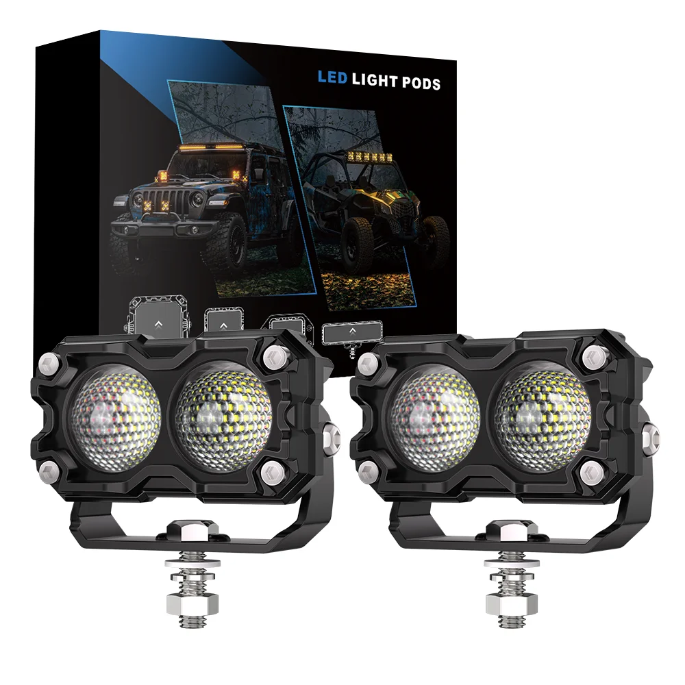 

2PCS LED Light Pods Dual Lens Work Light 12V 24V Offroad Driving Lamp for Truck ATV UTV SUV 4x4 Motorcycle Fog Lights