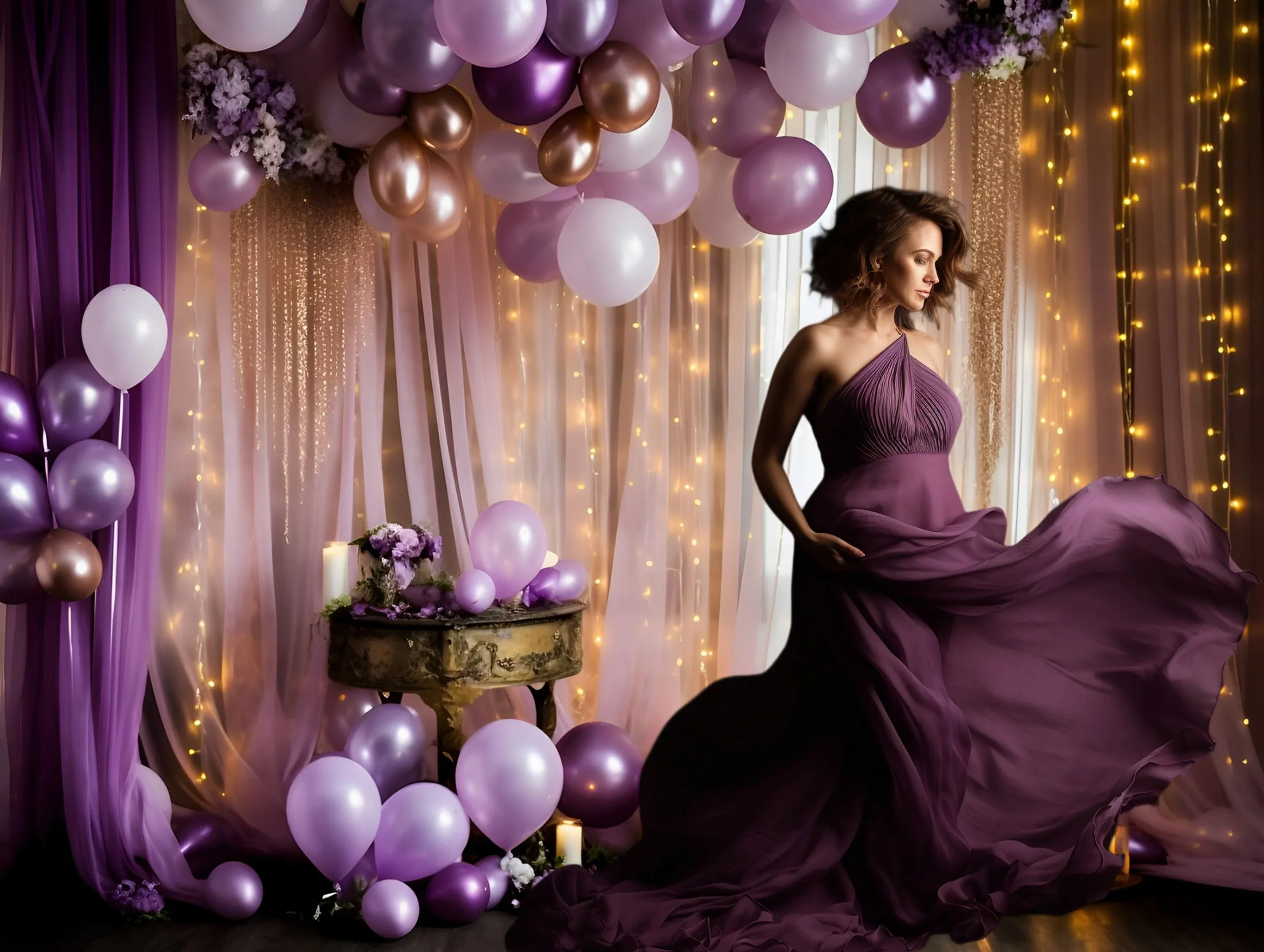 Mehofons Balon latar belakang fotografi dalam ruangan tirai dalam ruangan anak dewasa pesta ulang tahun dekorasi potret latar belakang Studio foto