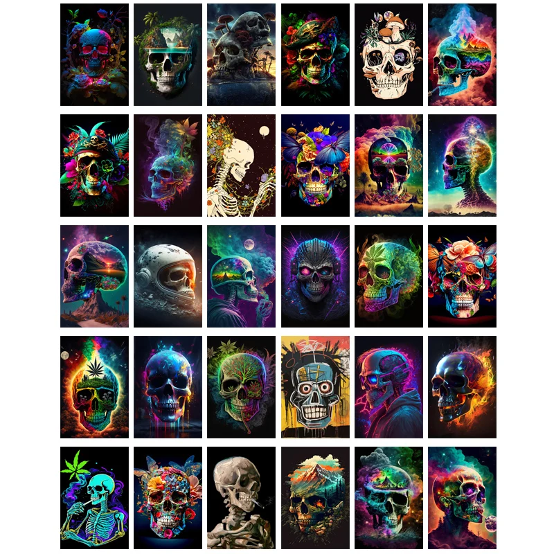 

30pcs 4x6Inch Colorful Skull Wall Collage Kit Aesthetic Pictures Bedroom Dorm Decor for Teen Photo Props Room Decoration Poster