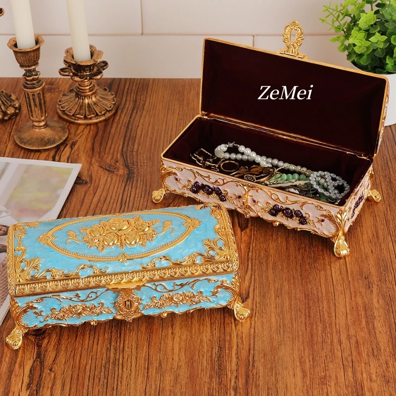 Retro Bracelet Storage Box Jewelry Organizer,Card Storage Box Style Alloy Necklace Ring Storage Jar Dresser Display Couple Gifts