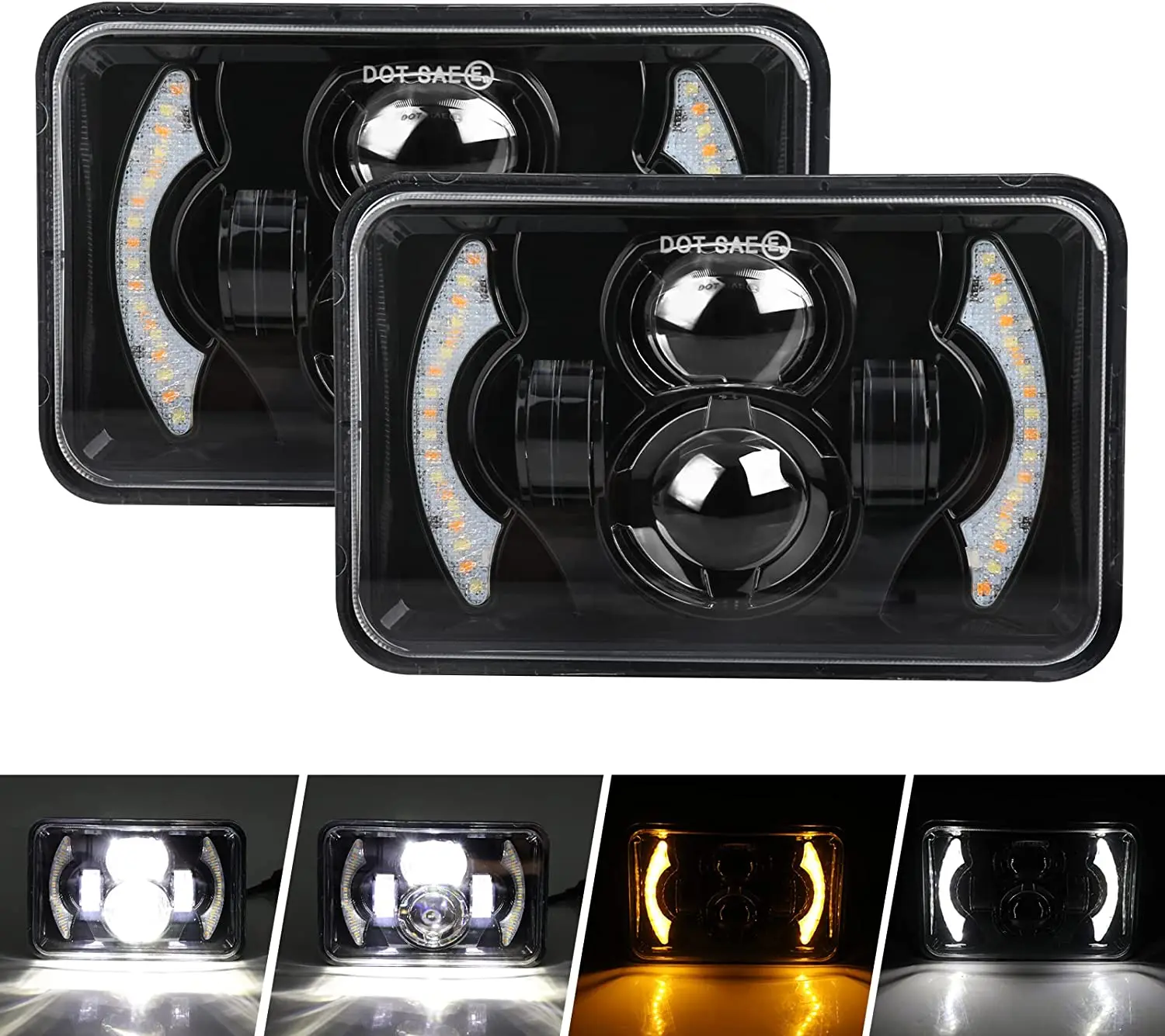 

2pcs 12V 24V 4x6 Inch LED H4 Headlight Led Work Light With DRL H4651 H4652 H4656 For Car Jeep Motor Hond Truck Kenworth Headlamp