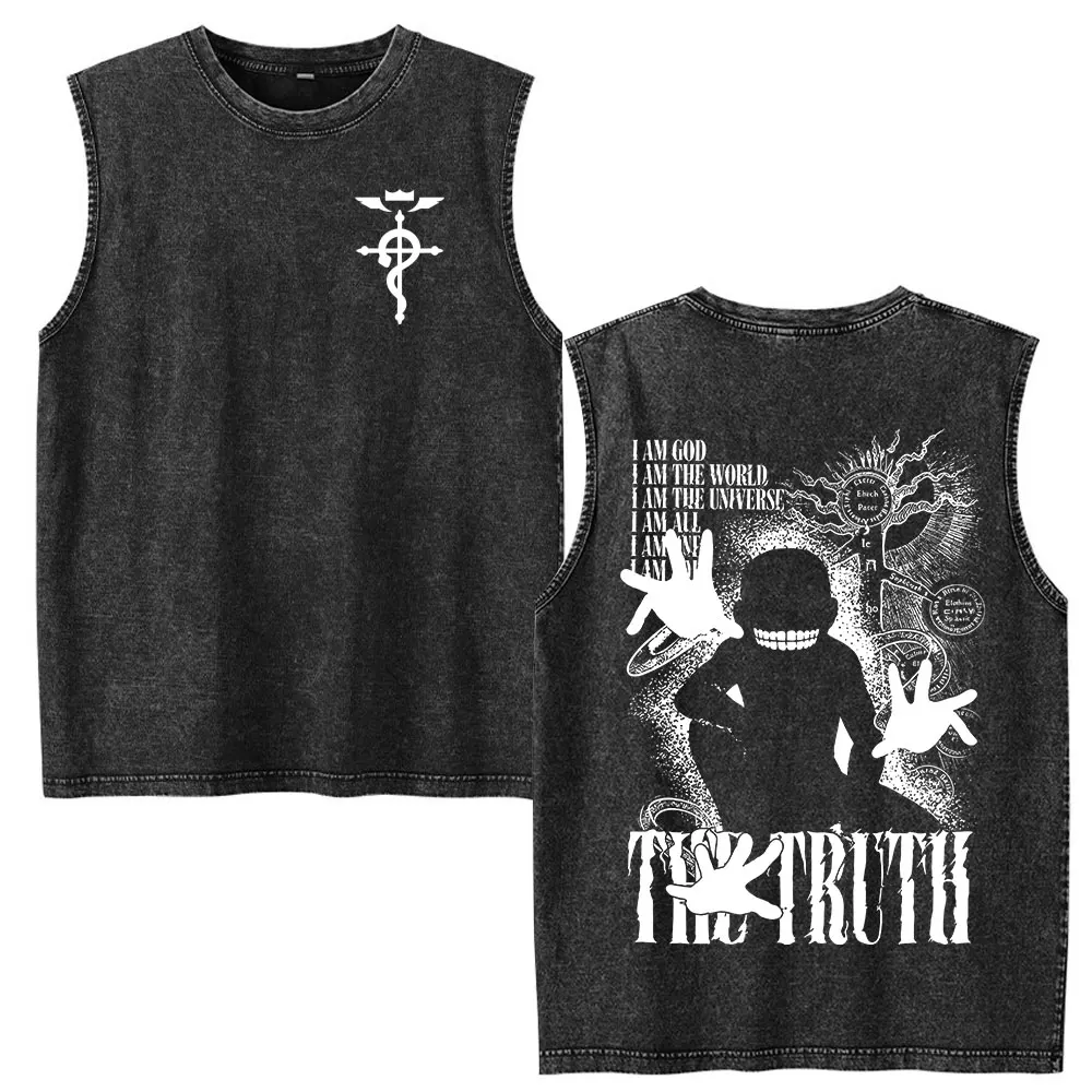 Anime Fullmetal Alchemist Transmutation Circle Sleeveless Tank Tops Alchemy Symbol Casual Vintage Washed Vest Tee for Men Women